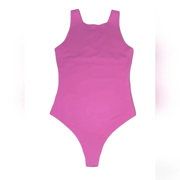Smoothez by Aerie Hot Pink Barbie Core Racerback Thong Bodysuit, M - Picture 1 of 6